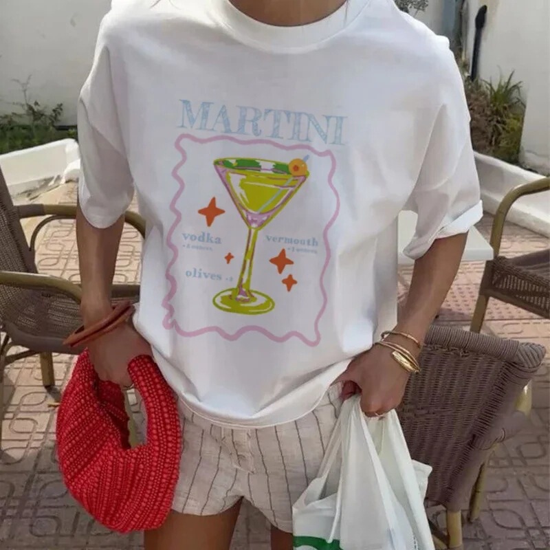 Female Y2K Aesthetic Martini Cocktail T-Shirts Egirl Cute Gr