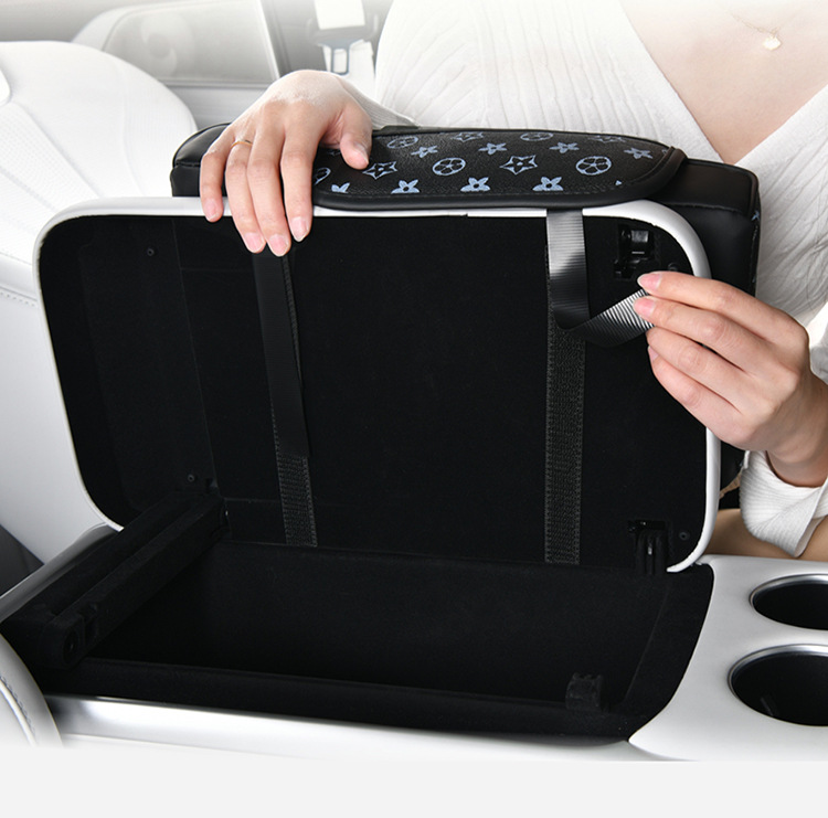 Car Armrest Box Heightening Pad Car Tissue Box Phone Holder Black Print