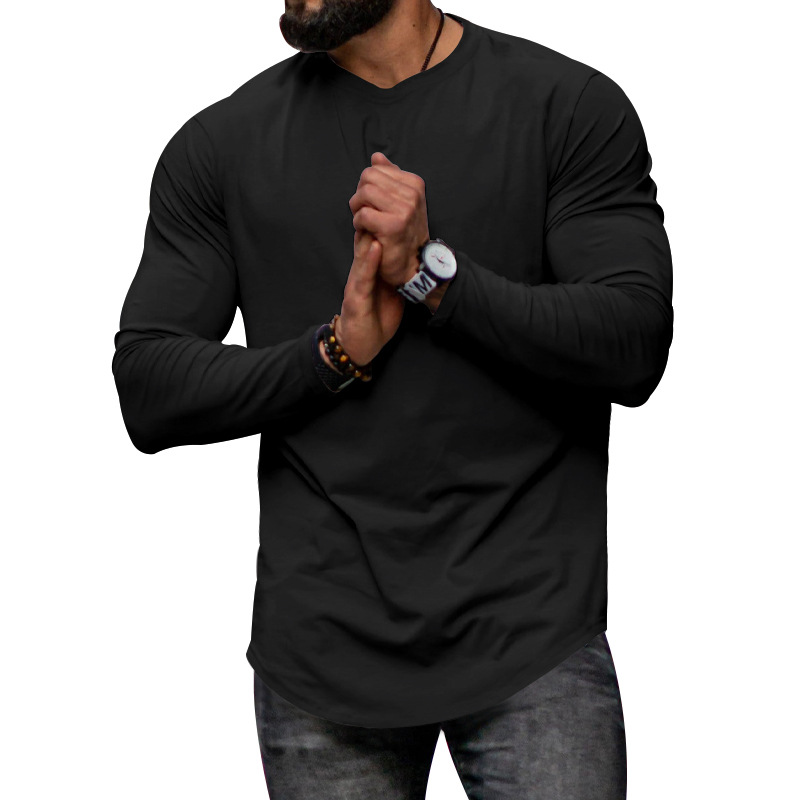 Autumn/Winter Men's 2024 Long sleeved Casual Round Neck Solid Color Top with Bottom T-shirt_senzul.com