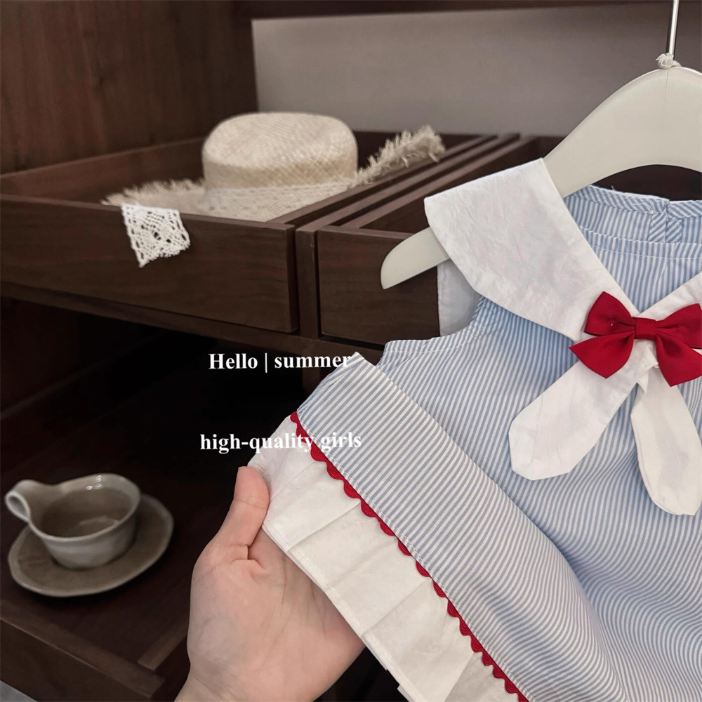 [Xianning Seven] Estilo universitario español Bebé femenino verano dulce solapa chaleco falda pajarita vestido de palacio