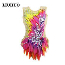 LIUHUO艺术体操服健美比赛花样滑冰儿童表演啦啦队竞技服亮丝面料