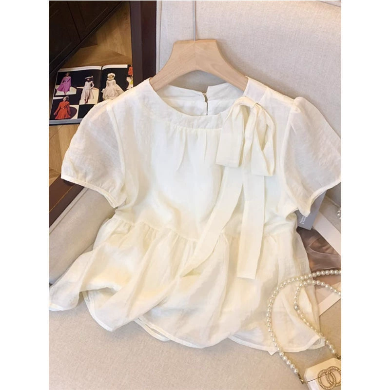 Французская сладкая шифоновая рубашка с короткими рукавами