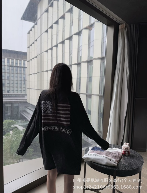 25ss 新 Ch Crow スノーフレークコットン長袖夏薄いルーズレイジーバックプリント Tシャツ女性のラウンドネック|undefined
