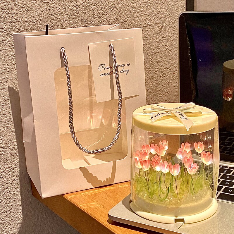 创意礼品蛋糕郁金香玫瑰花束diy小夜灯女生生日手工礼物礼盒摆件|undefined
