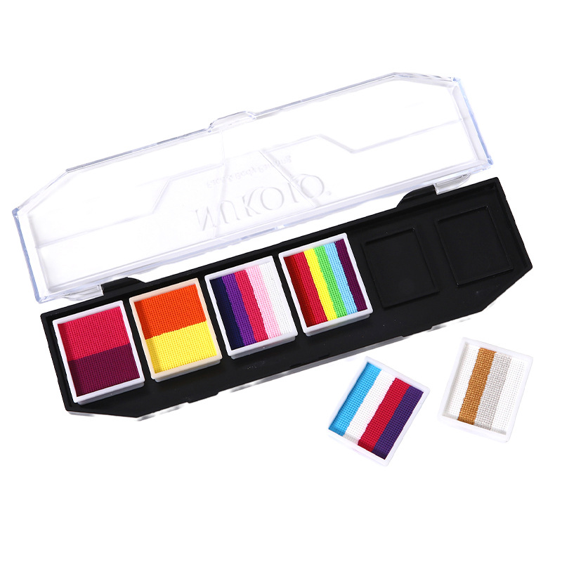Ventas transfronterizas calientes 6 grupos de paleta de color de barra arcoíris conjunto acuoso cuerpo humano pintado pigmento de pintura facial pasta de color pigmento de acuarela