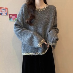 【绵羊绒】时尚甜美蝴蝶结软糯开衫女秋冬季新款宽松百搭气质毛衣