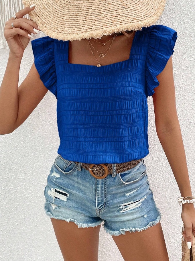 Women's T-shirt Short Sleeve Blouses Ruffles Simple Style Solid Color display picture 7