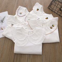 Girls long-sleeved bottoming shirt T-shirt autumn children's embroidered white shirt little girl big lapel doll shirt top