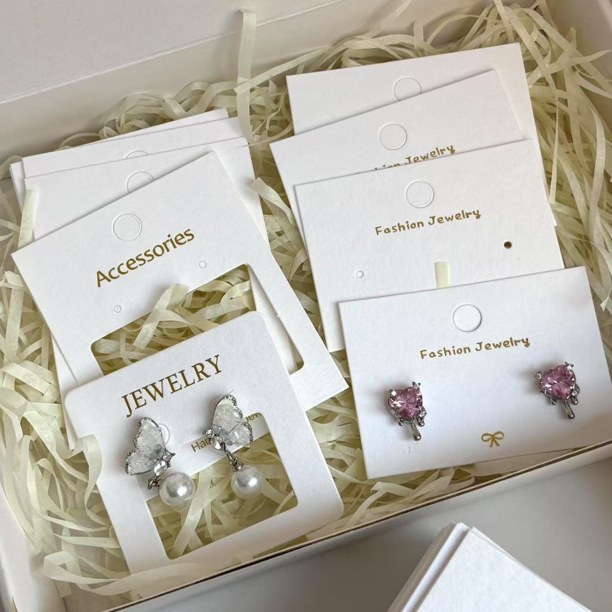 高档棉纹饰品展示卡定制抓夹项链纸板首饰包装logo设计印刷