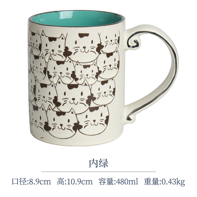セラミック下絵色手描きかわいい猫マグドリンクカップ朝食カップオートミールカップカップルマイクロオーバーフロー|undefined