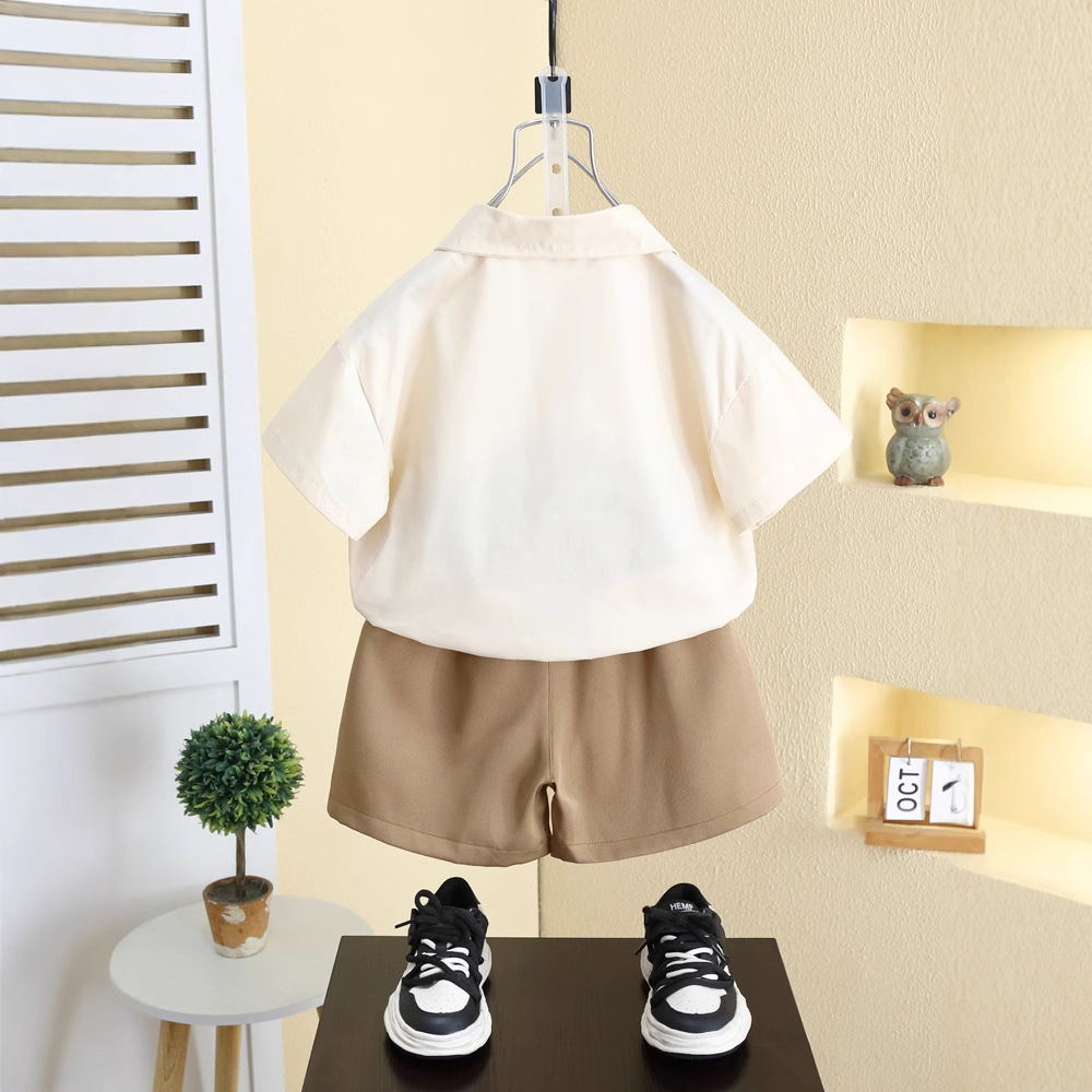 8173 Traje de camisa para niños Verano para niños Manga corta 2025 Nuevo estilo estilo universitario Ropa de verano delgada para bebés