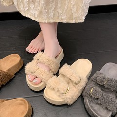 2025新款羊羔毛毛拖厚底增高勃肯拖女外穿一脚蹬懒人半拖鞋