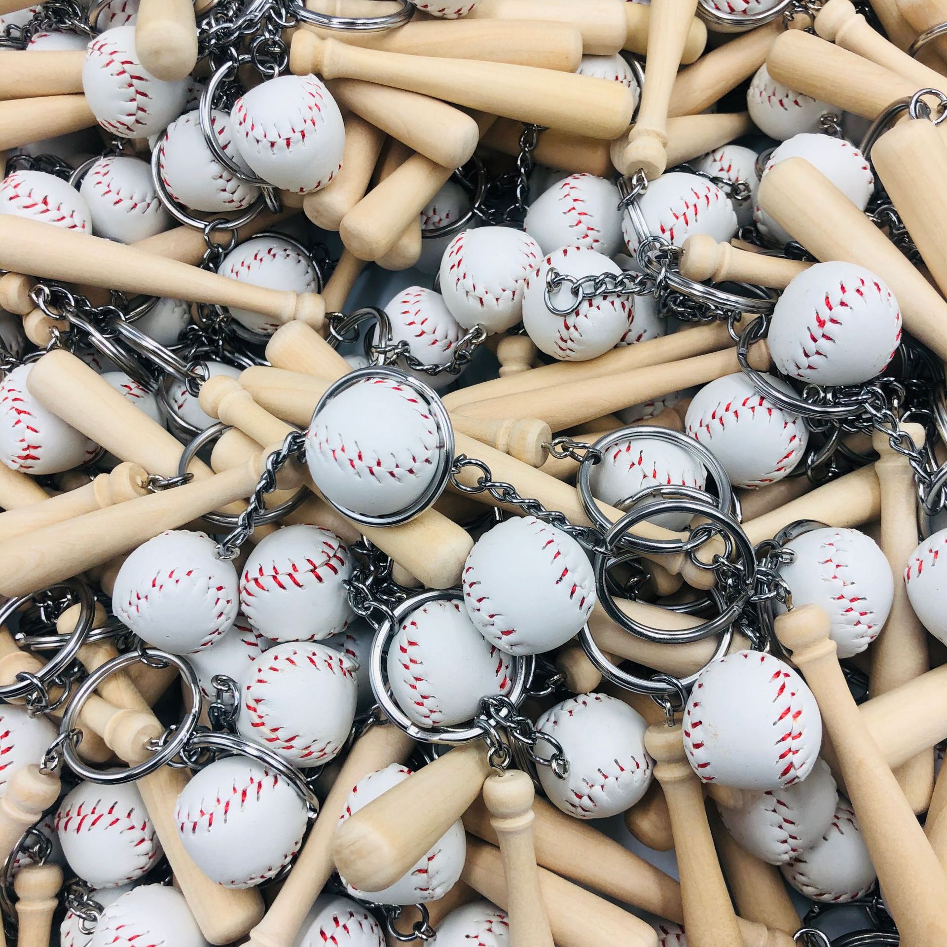Mini simulación tamaño pequeño béisbol con gran palo de madera 2-pieza llavero colgante adornos deportivos recuerdo