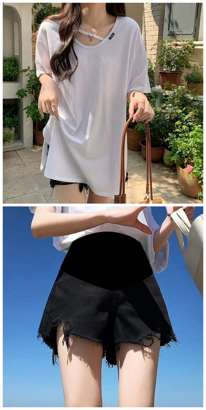 Maternity Loose T-Shirt with Black Jeans Summer Suit Pure Cotton New Large Size Summer Fashion Outer Wear