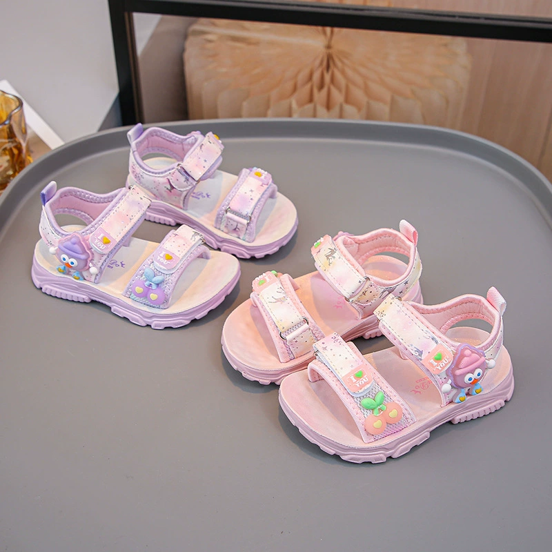 2025 Летняя новая девушка корейская версия мультяшных светильников сандалии маленькие школьники полиуретановые нескользящие ботинки на пляже