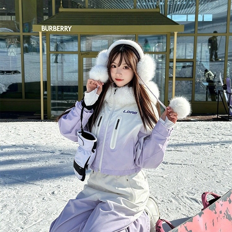 Ldab Purple Gradient Ski Suit for Women 2026 Autumn and Winter New Style Windproof and Cold-Proof Beautiful Snow Suit for Single Board and Double Board Skiing