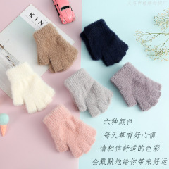 Factory Direct Sale Winter Half Finger Fake Mink Fur Student Adult Female Winter Couple Fleece Warm Gloves