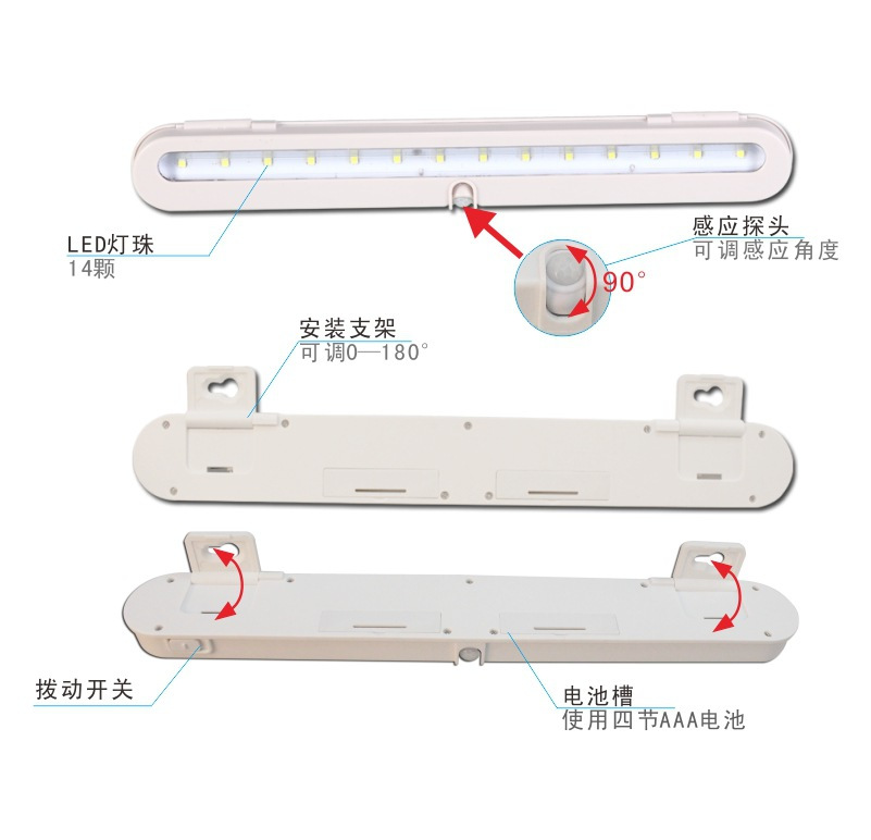 led感應(yīng)小夜燈 掛勾式人體紅外感應(yīng)燈電池櫥柜燈感應(yīng)衣柜燈免布線