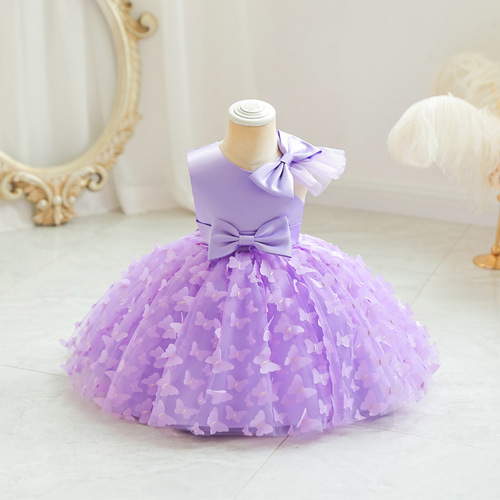 Princess Dress Net Fabric Children's Formal Wear 2025 New Girl Middle Childhood Puffed Skirt Birthday First Birthday Dress Wholesale