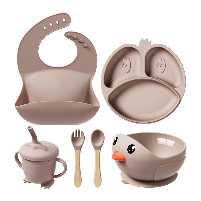Ventas transfronterizas en caliente de silicona para niños cubiertos para bebés herramientas de cuenco de ventosas cuenco de comedor anti-caída productos para madres y bebés