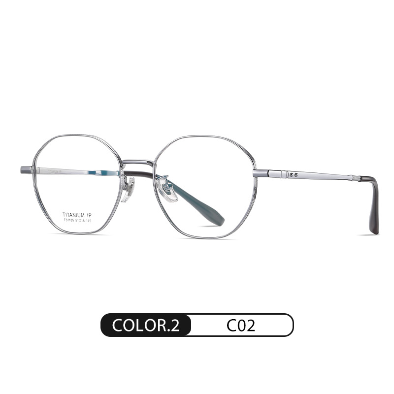 Nuevas gafas de titanio puro de lujo ligero F31105 mujer retro polígono grande espejo plano cara redonda marco de gafas delgado hombre