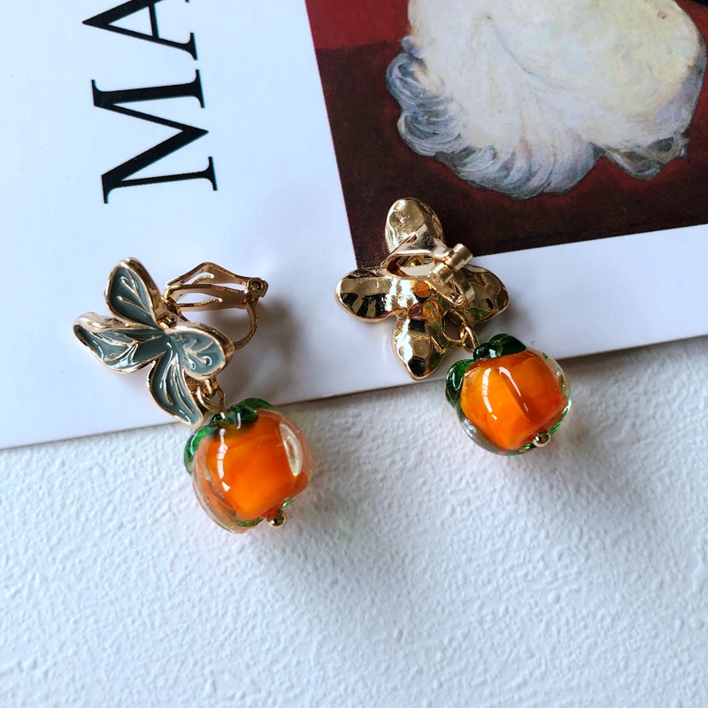 Nihaojewelry Retro Plant Flower Pumpkin Drop Glaze Stud Earrings Wholesale Jewelry display picture 11