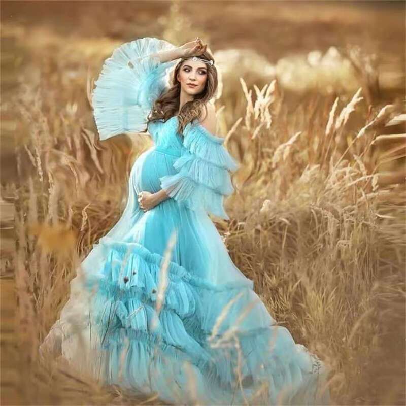 Foreign trade dress with flutter sleeves 2026 cross-border hot-selling new maternity mesh dress for photo shoots, deep V-neck, available in multiple colors Foreign trade dress with flutter sleeves 2026 cross-border hot-selling new maternity mesh dress for photo shoots, deep V-neck, available in multiple colors