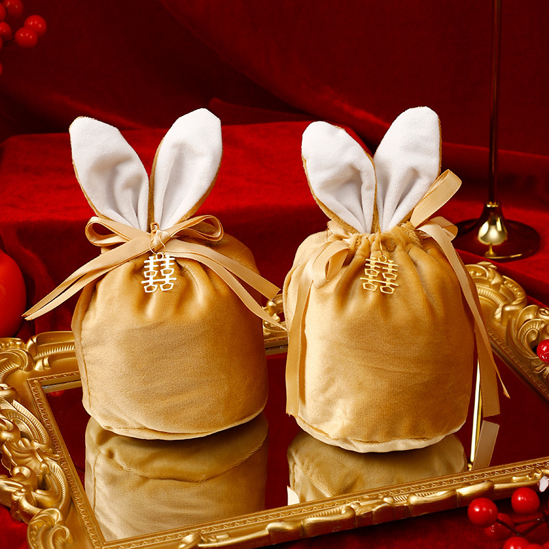 Nueva bolsa de dulces de terciopelo de orejas de conejo caja de regalo caja de dulces de boda caja de dulces de boda dama de honor regalo creativo