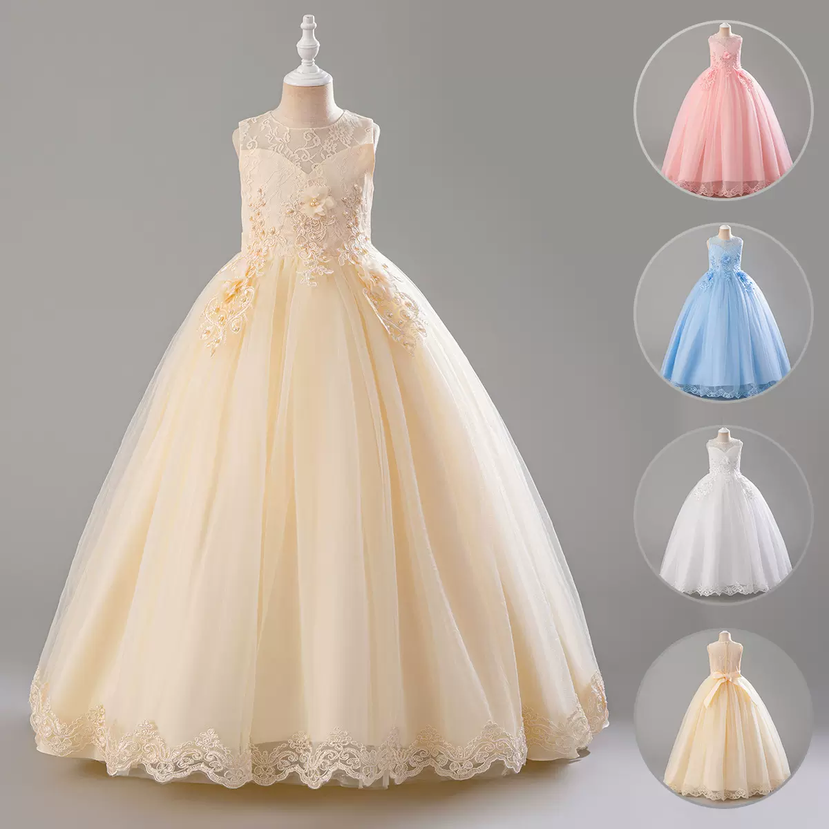 女儿童礼服公主周岁花童无袖节日演出亚马逊夏新蓬蓬婚纱网连衣裙