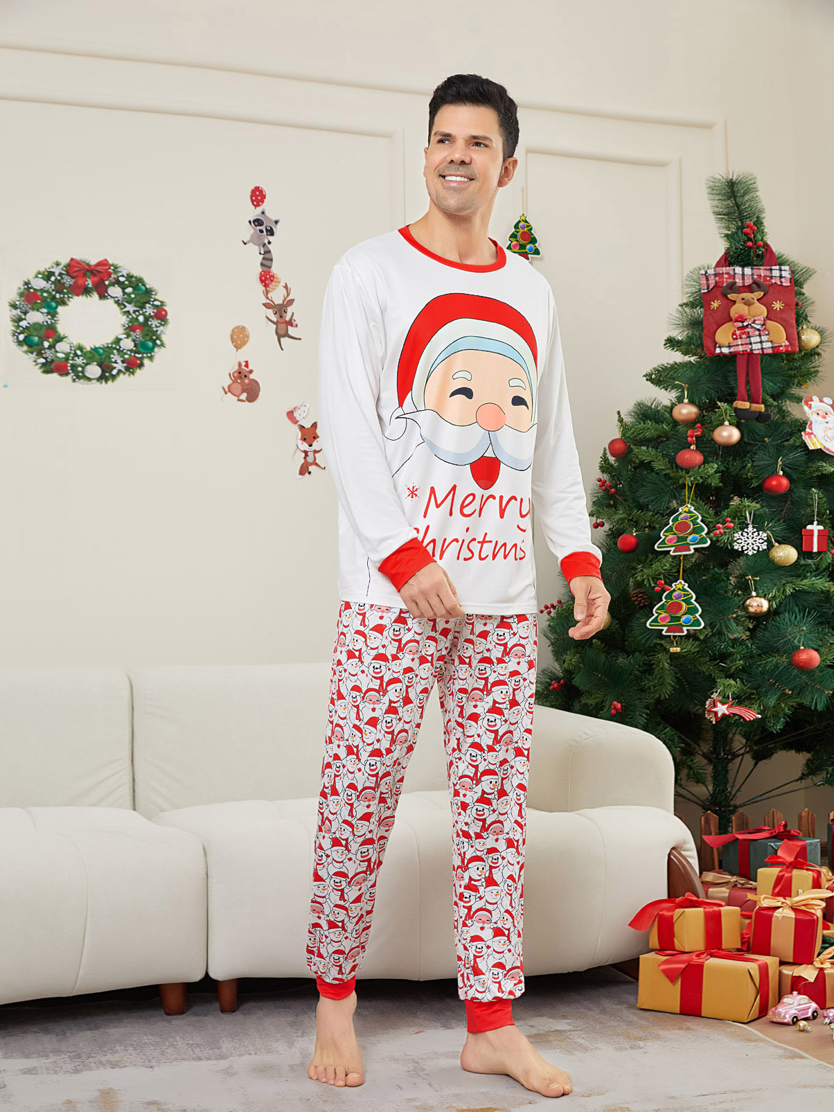 Christmas Santa letter Snowman Christmas family suit printed home clothes pajamas_voghion.com