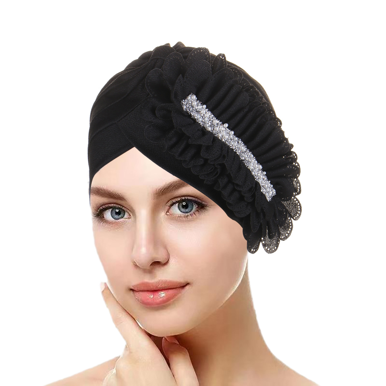 Turban Hat For Women With Diamond Appliqués Solid Colour Design_voghion.com