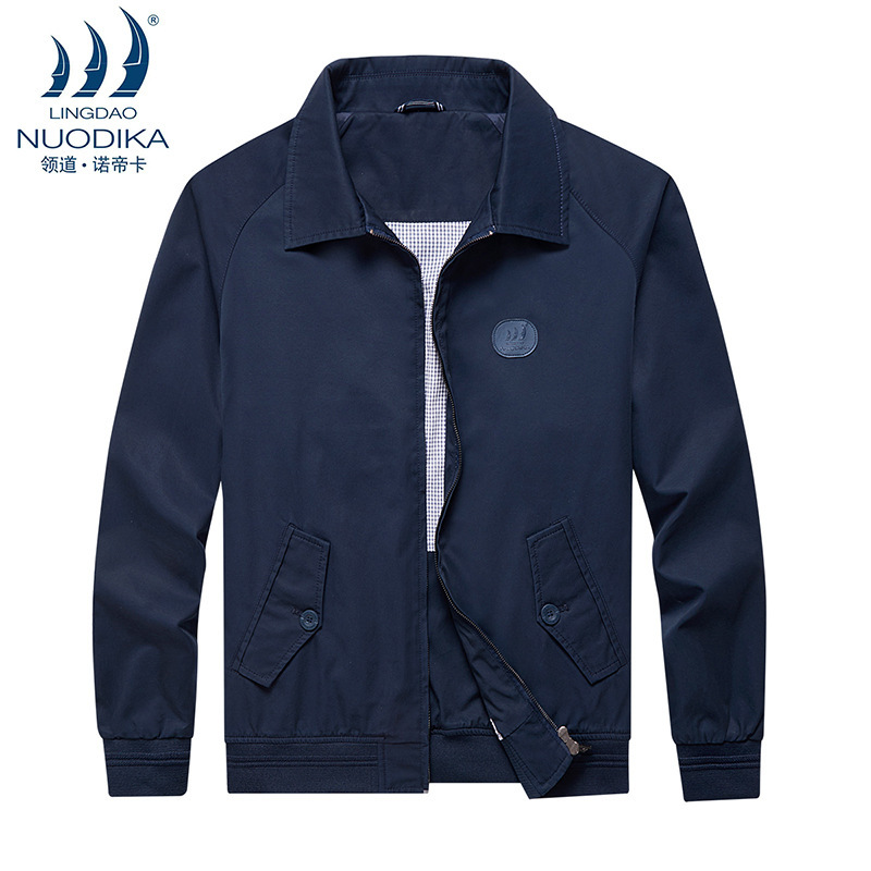 (Clearance) Spring and Autumn Middle-Aged and Elderly Men's Jacket with Turn-Down Collar, Business Casual Solid Color Top Coat, Dad's Outfit