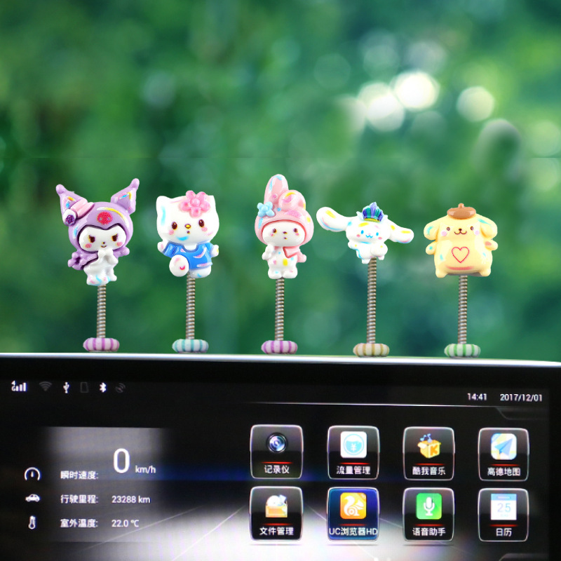 Nuevos productos adorables adornos de automóviles muñecas creativas decoraciones interiores de automóviles primavera sacudiendo la cabeza cabeza cabeza cabeza sala de transmisión directa con mercancías