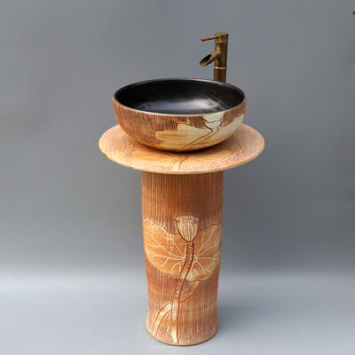 立柱式洗手盆阳台户外洗脸盆小型家用庭院落地式简约手盆