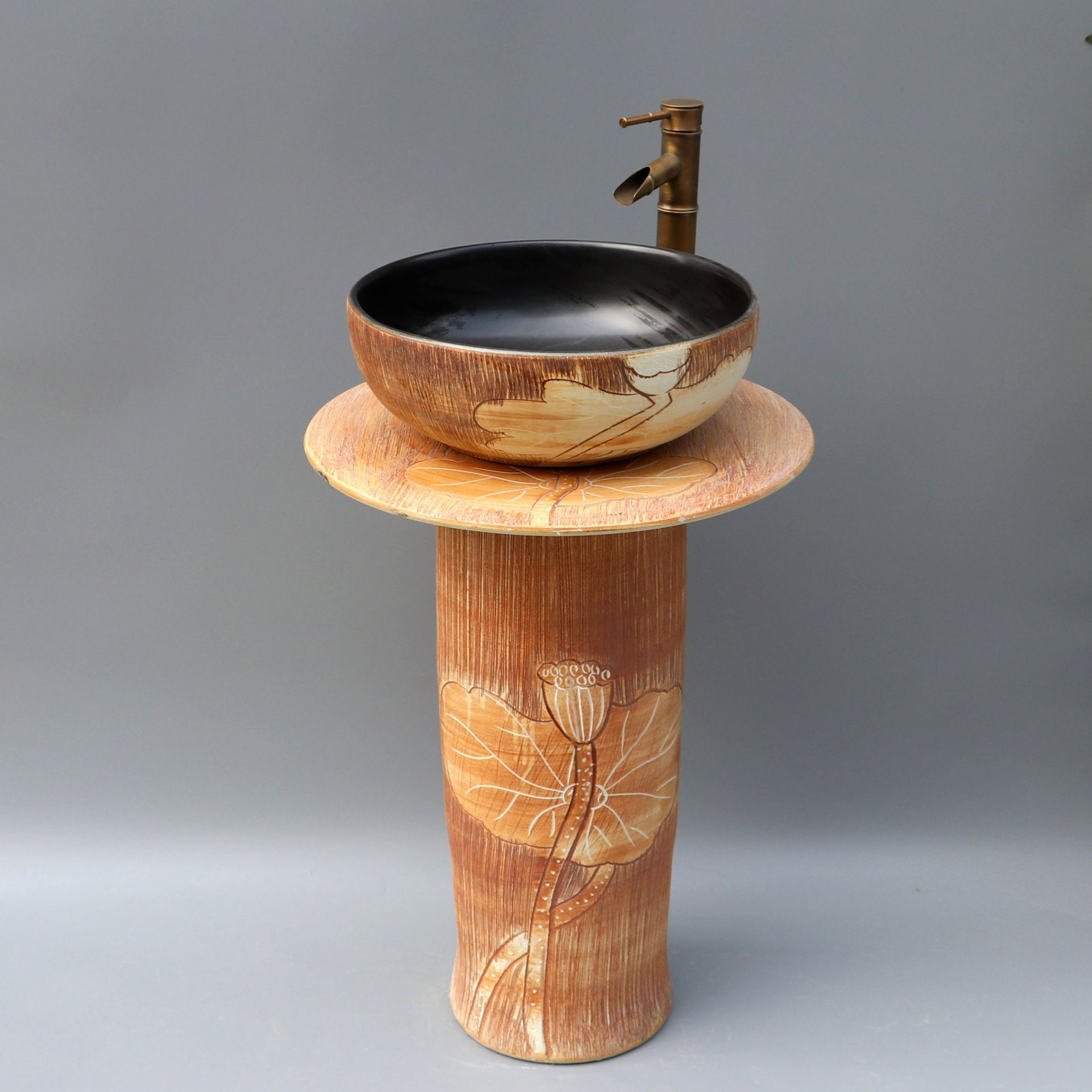 立柱式洗手盆阳台户外洗脸盆小型家用庭院落地式简约手盆