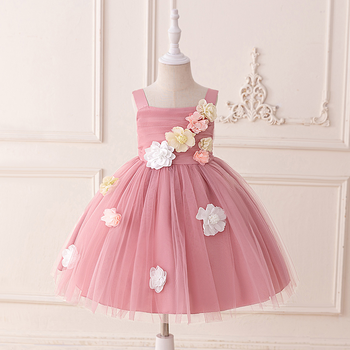 Vestido para niños 2025 Vestido de princesa de cumpleaños de niña con tirantes de estilo nuevo europeo y americano