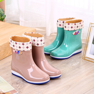 Short Rain Boots Women's Low-top fleece-lined Warm Non-slip Water Shoes Low-top Kitchen Waterproof Shoes Fashionable Women's Mid-top Rain Boots