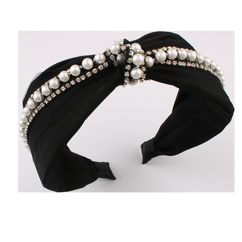 Elegant Black Pearl Fabric Hairband for Women | Versatile, Fashionable Wide-Edge Headband for Outings | Simple Hair Accessories with Chic Hair Clips