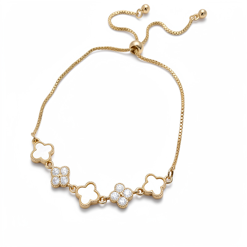 14 quilates de oro verdadero electronite de piedra de hierba de la suerte pulsera de flores ligera pulsera de nicho de lujo sensación de alto nivel simple joyería versátil image 6