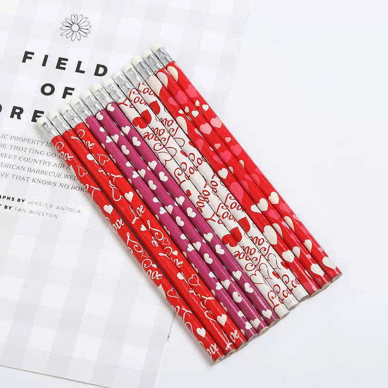 情人节铅笔爱心铅笔橡皮卷笔刀HB收缩膜圣诞节万圣节学生书写笔