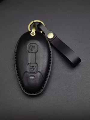 Suitable for new vespa Vespa keychain cowhide hand GTS300 leather key set remote control case (Static Rod/Key Bag) - black