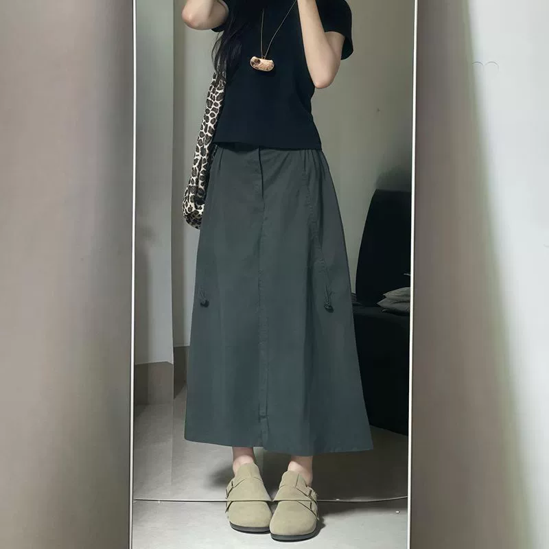 Quick dry skirt, A-line, for pear shaped body, plus size, drawstring