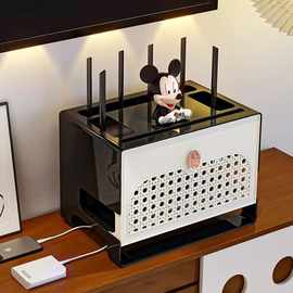 复古无线网收纳盒藤编路由器收纳盒古风三层桌面理线盒插排收纳架