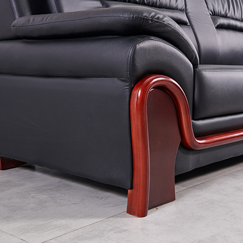 Office Sofa Set with Simple Coffee Table for Reception, Business Meetings, Modern Chinese Style Genuine Leather and Solid Wood Three-Seater Sofa
