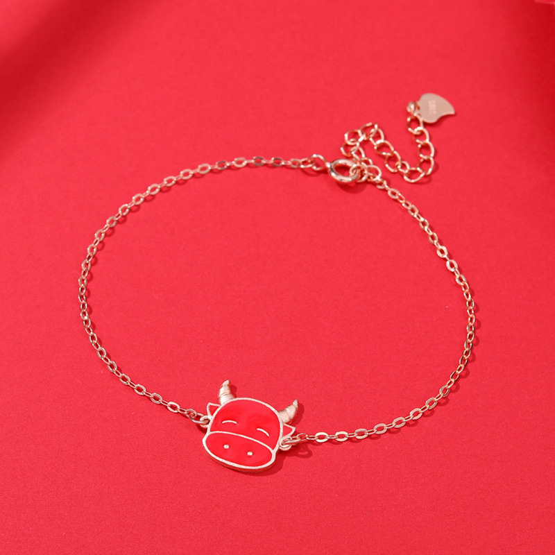 Estilo japonés y coreano s925 plata estilo de moda Nacional año de nacimiento pulsera letras femeninas arrogante Zodiaco vaca pulsera entrega de una pieza