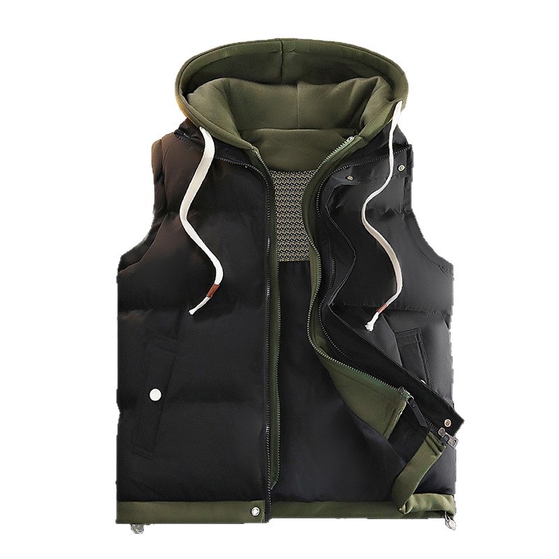 Trajes de invierno transfronterizos de grafeno falsos chaleco con capuzas de dos piezas marca de moda masculina de otoño y invierno de plumón sin mangas chaleco de calor de moda