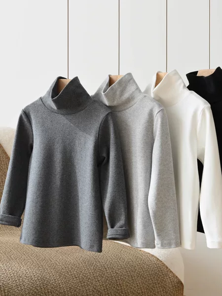 Children's Cotton Sanding High Collar Base Shirt Boys and Girls Long-sleeved T-shirt 180 Autumn and Winter Children's Wear