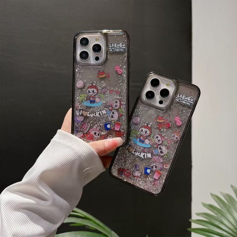 Apple 16promax 携帯電話ケース iPhone16 流砂スライド 14 ビルディングブロック 11 に適した漫画 labub セット|undefined