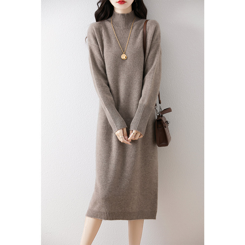 Double-strand Thickened Full Wool dress Women's Half-height Base Skirt Over-the-knee Cashmere Knitted Sweater Loose Meat Covering Long Skirt Double-strand Thickened Full Wool dress Women's Half-height Base Skirt Over-the-knee Cashmere Knitted Sweater Loose Meat Covering Long Skirt