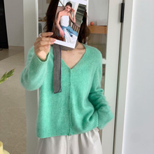 【之言】25秋季韩系圆领纯色高级感猫眼扣羊绒拉毛百搭女针织开衫